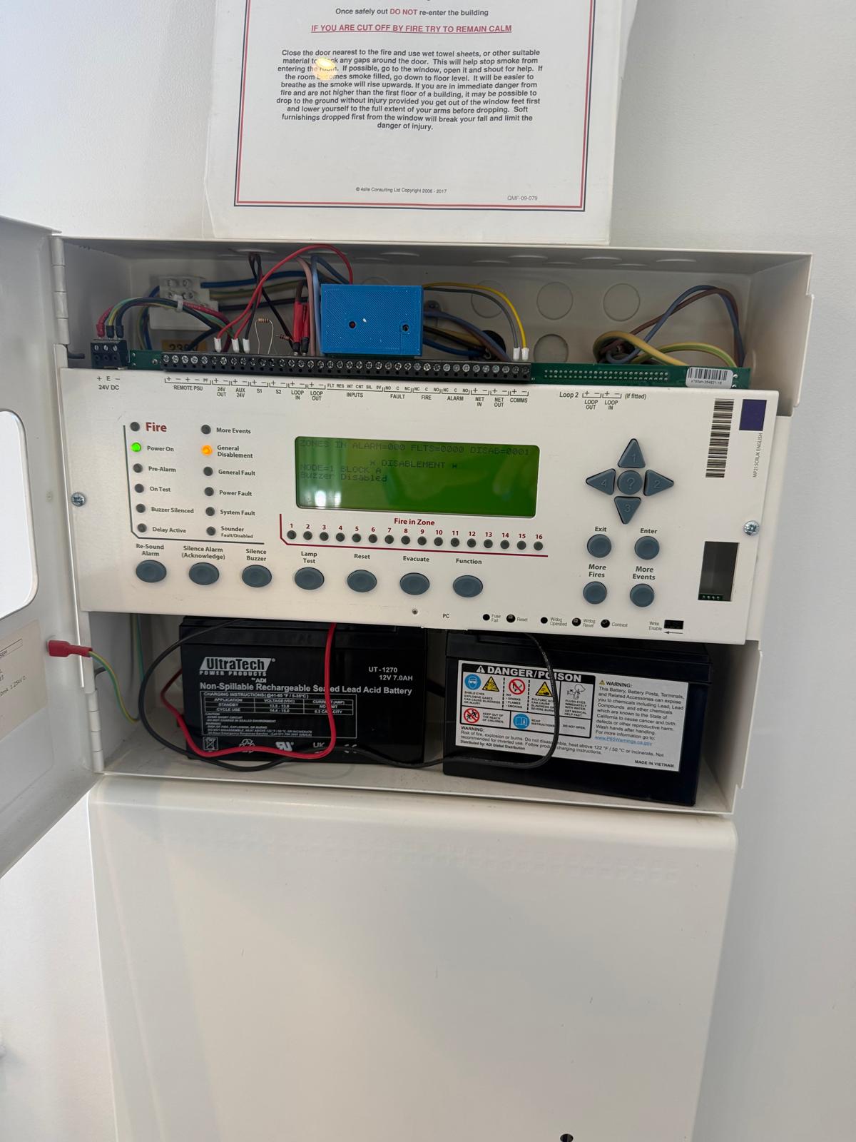 AOV control panel during AOV maintenance in Barking, Essex