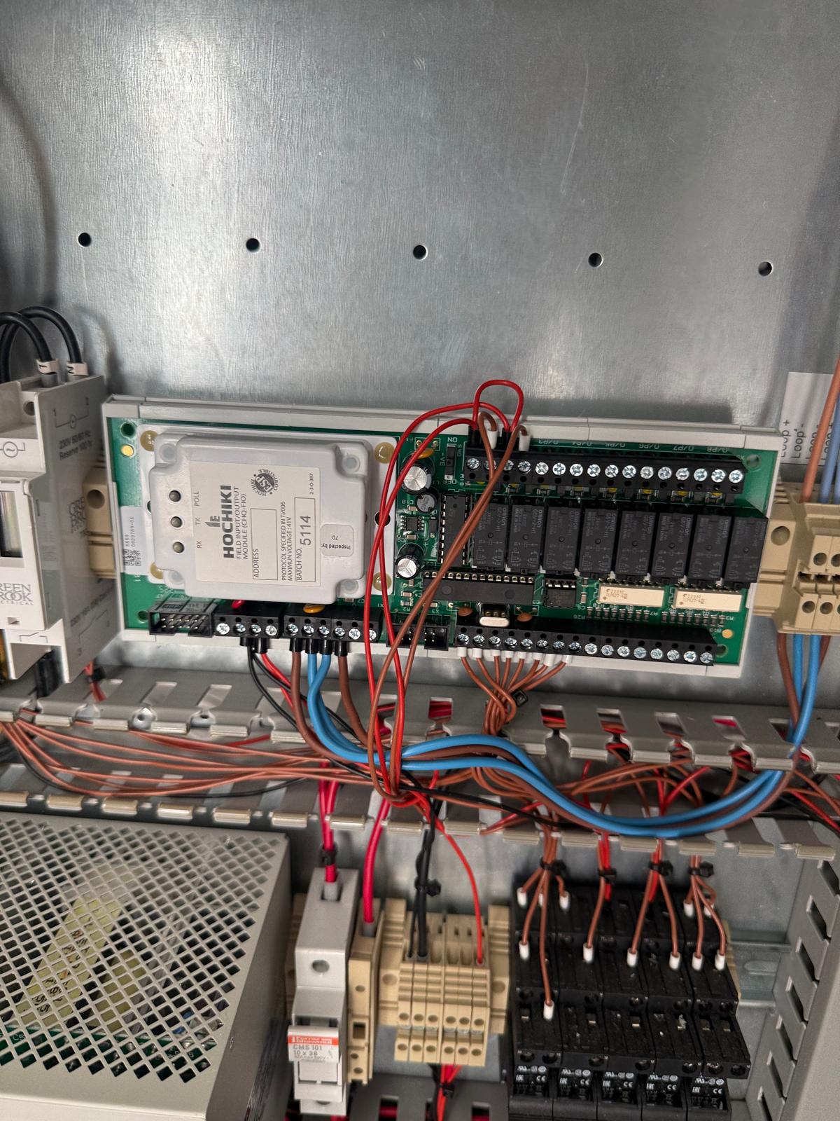 Fan panel interface unit inside a mechanical AOV control panel in East London